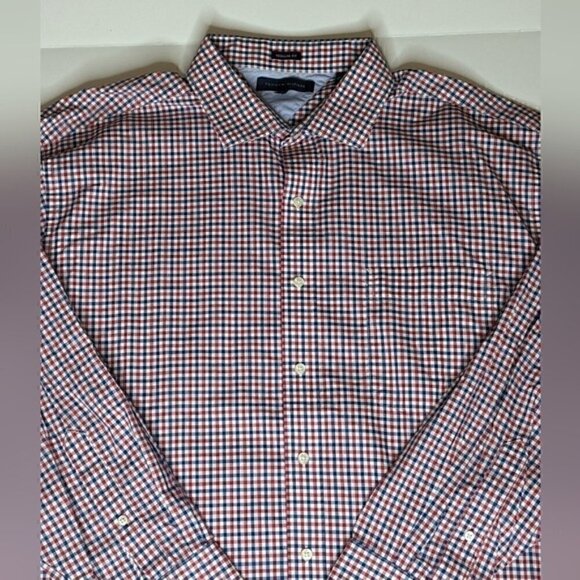 Tommy Hilfiger Men Regular Fit Stretch Dress Shirt SZ 18 34-35 CHECKER BLUE RED - Picture 3 of 10